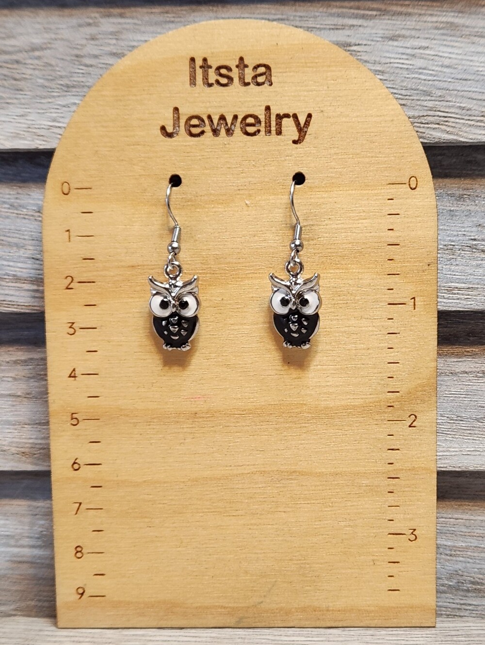 Black Owl Earrings Stainless Steel French Earwires A01